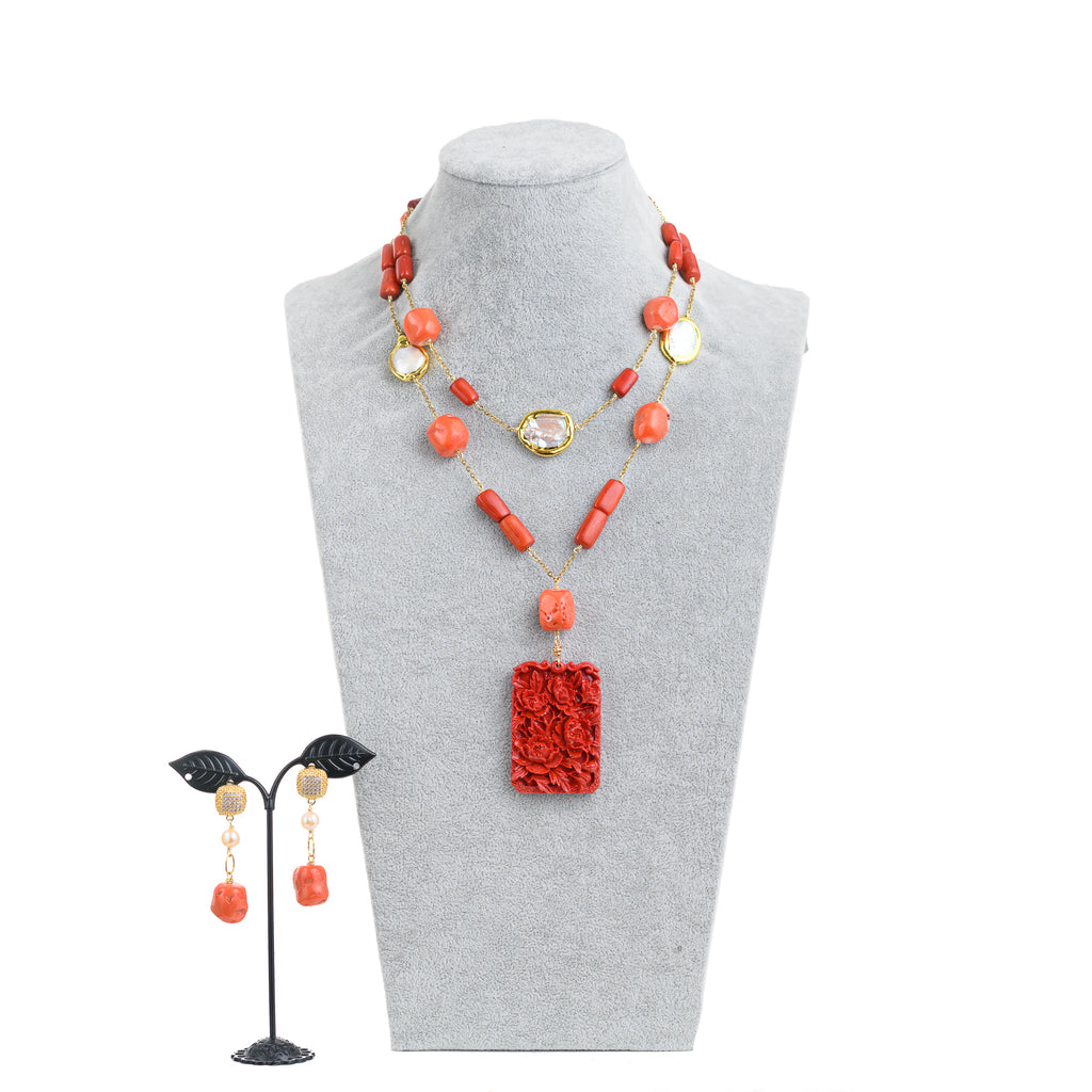 Helene – Mother of Pearl & Coral Necklace