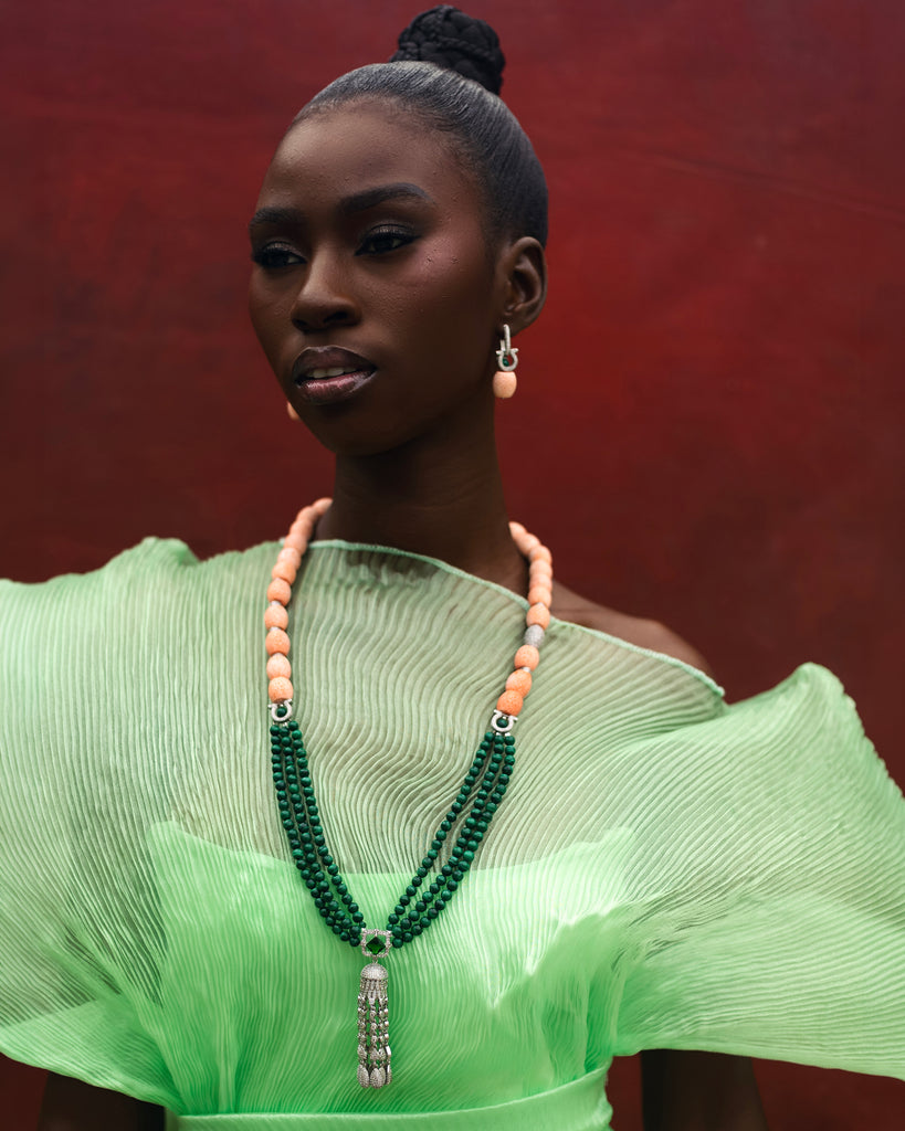 Malya | Malachite & Coral Necklace Set