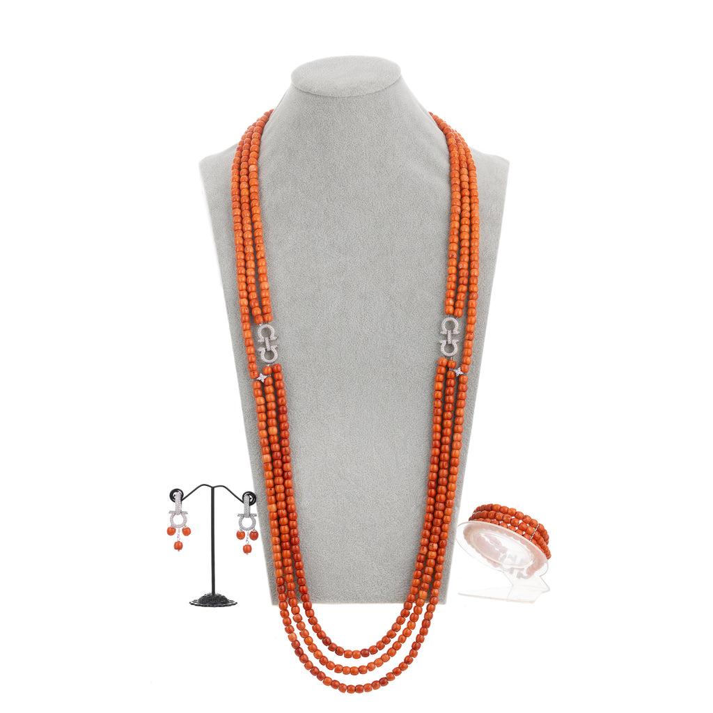 Fiola Set | Luxury Coral & Silver Jewelry Set with Timeless Elegance