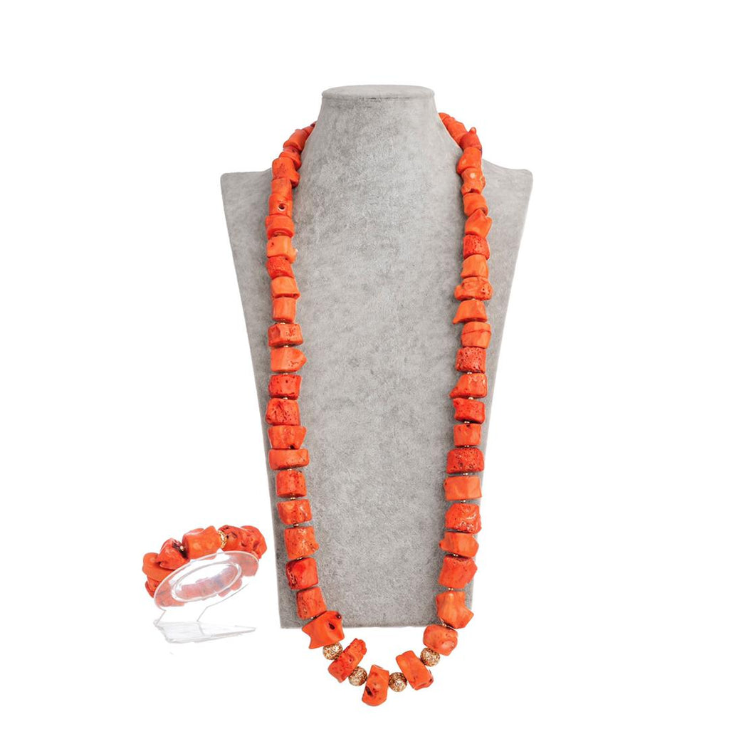 Adesuwa Peach Coral Necklace & Bracelet Set (1 each)
