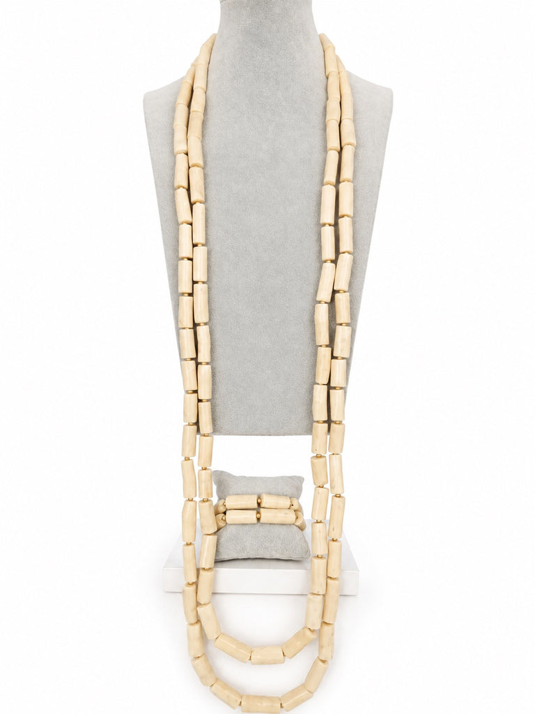 Traditional White Coral Necklace & Bracelet Set