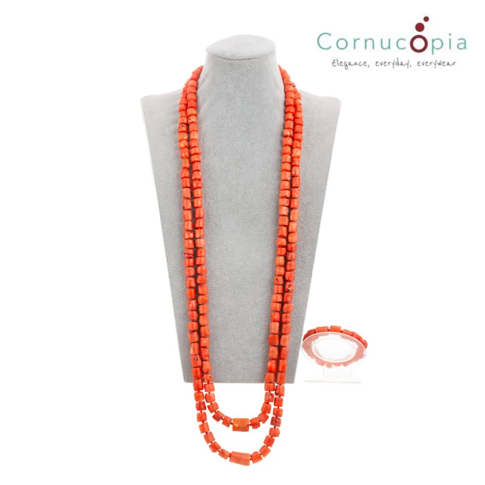 Traditional Peach Coral Necklace & Bracelet Set