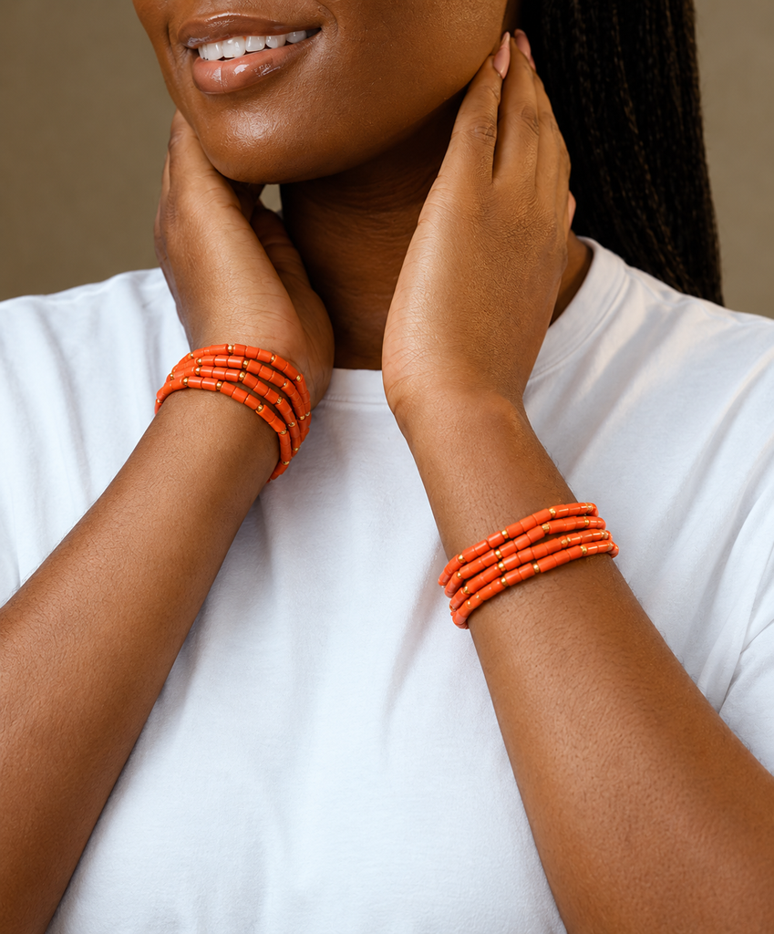 Tiny Coral Bracelet  Pair